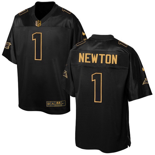 Men's Game Cam Newton Nike Jersey Black - #1 Pro Line Gold Collection NFL Carolina Panthers